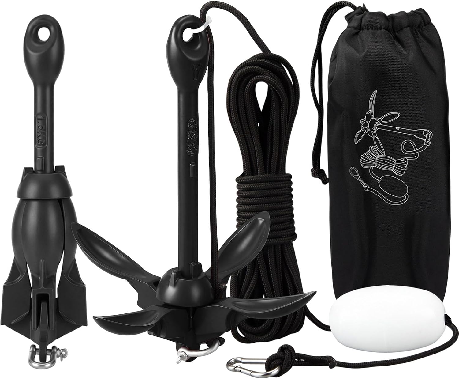 Lounsweer 2 Pack Marine Kayak Anchor Kit Grapnel Anchor Kit Folding Grapnel Anchor Boat Anchor with Foldable Claw Kayak Fishing Accessories for Small Boats Kayak Canoes Motorboat Paddle