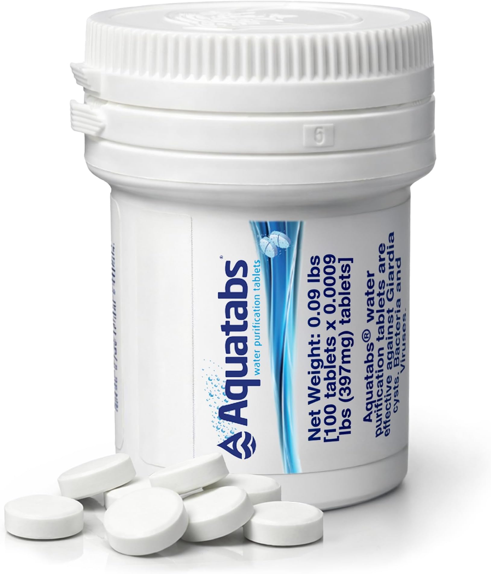 Aquatabs Water Purification Tablets, 397mg 100 Pack, Camping & Emergency