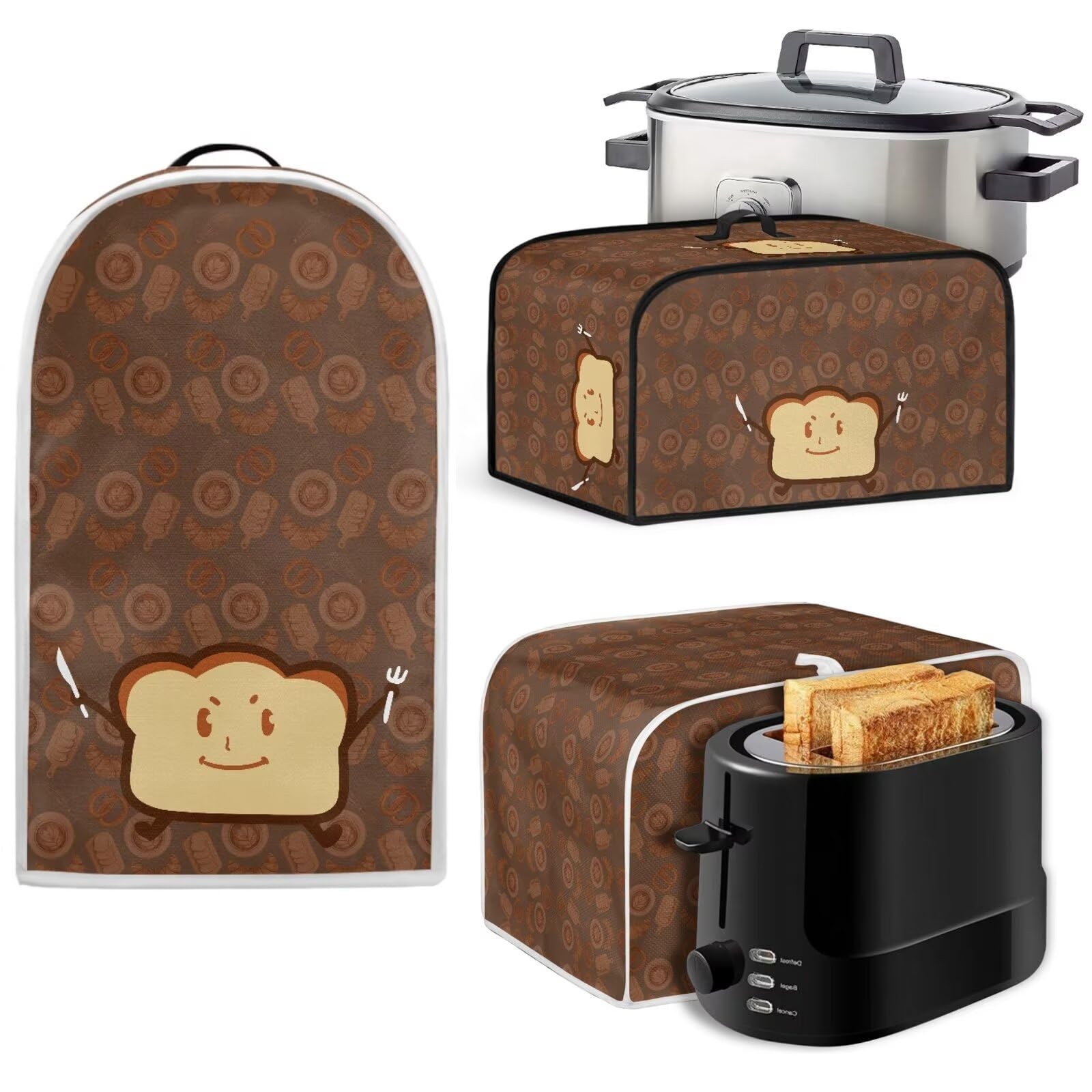 ASQVTIFE Appliance Covers for Kitchen Counter Cute Toast Slow Cooker Cover Kitchen Appliance Cover Set Universal Size Blender Cover Slow Cooker Cover Toaster Cover 4 Slice Cooker Cover Dust Cover