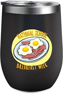 National School Breakfast Week Funny Breakfast Lover 12oz Travel Cup with Straw Funny Mug Vintage