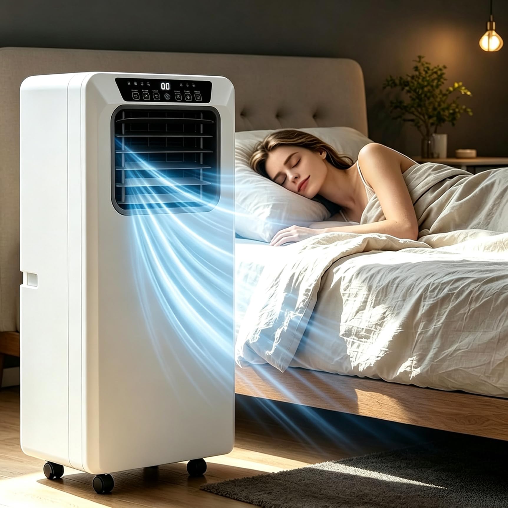 Klimatyzator przenośny bez jednostki zewnętrznej 12000 BTU, cichy nawiew, kółka, wydajne chłodzenie do biura i mieszkania 18000 BTU, 12000btu