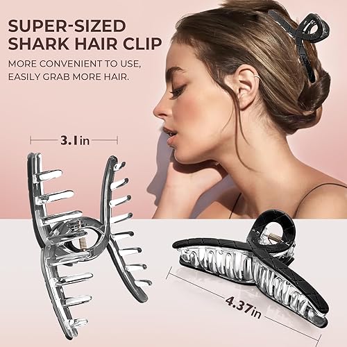 Miniatura 4 de 2 pinzas grandes de 4.3 pulgadas para el cabello, pinzas de doble capa para cabello grueso y fino, pinzas de sujeción fuerte, color blanco y negro