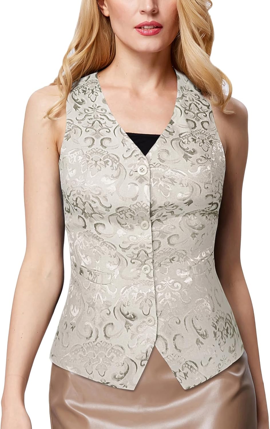 GRACE KARIN Womens Waistcoat Vest Vintage Steampunk Dress Jacquard Jacket - Image 3