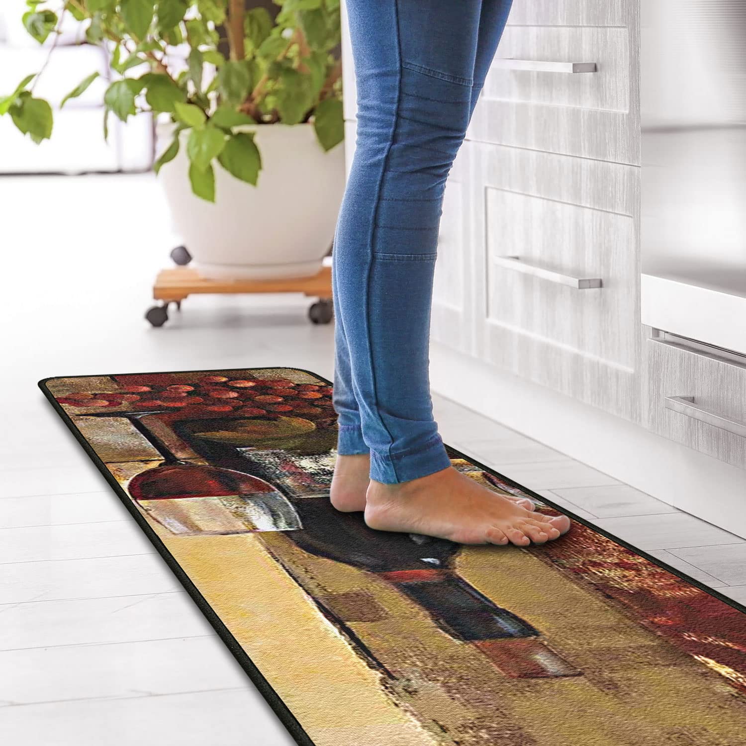 OUXIOAZ Wine Kitchen Rugs and Mats [2 PCS], Non Skid Washable Absorbent Microfiber Kitchen Mat for Doormat Bathroom Runner Set (17 x47.2+17"x23.6", Wine)