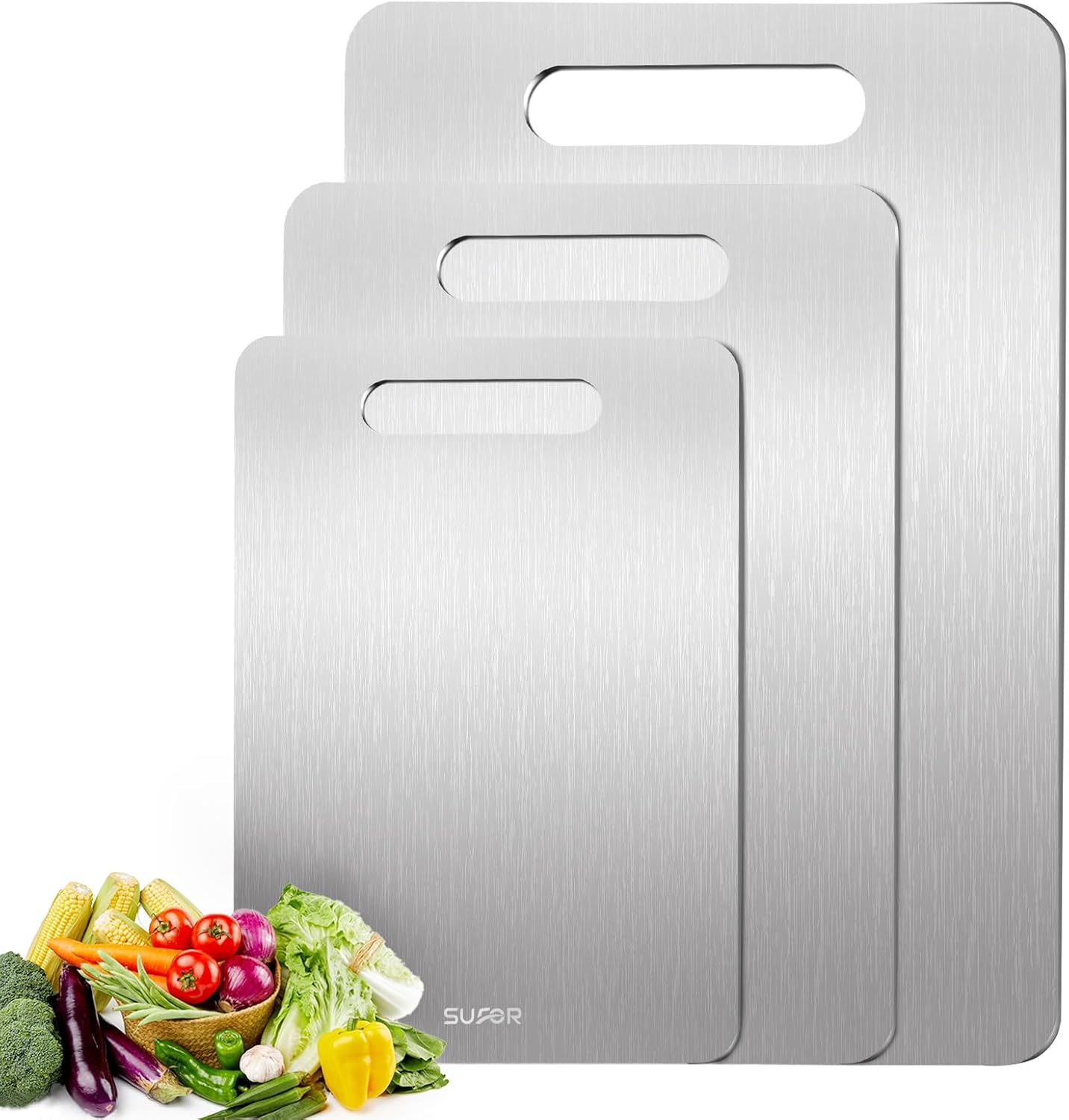 3 Pack Titanium Cutting Board,-100% Pure Titanium Cutting Boards For Kitche,Easy to clean, Double-sided food-grade Cutting Board For Cutting Meats, Fruits And Vegetables?M+L+XL) 3 M+L+XL