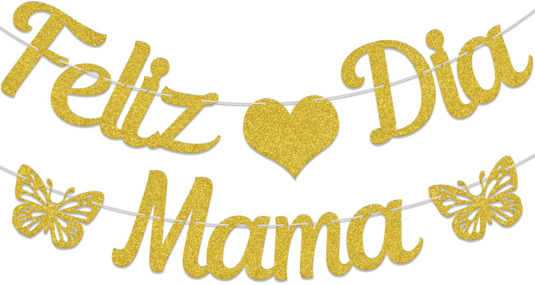 Feliz Dia Mama Banner, Best Mom Ever Banner, Butterflies Decoration for Mother's Day Supplies Gold Glitter