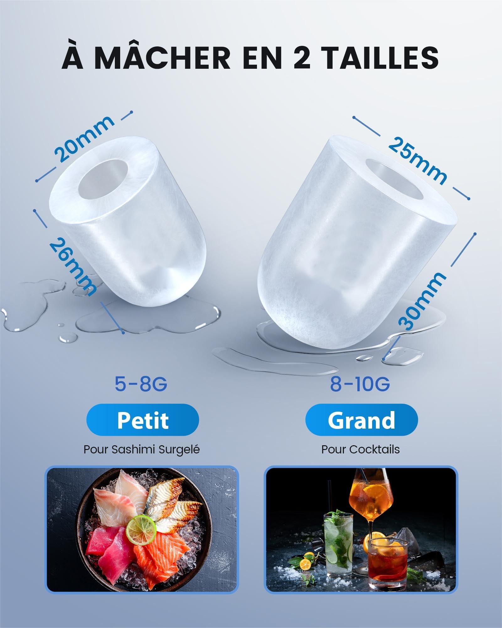 EASYERA Machine à Glaçons, Design Compact et Fin, 12 Kg/24H | 2 Tailles de Glaçons, Machine a Glacons Autonettoyante, Ice Maker Pour maison/ cuisine/ bureau/ bar/ camping