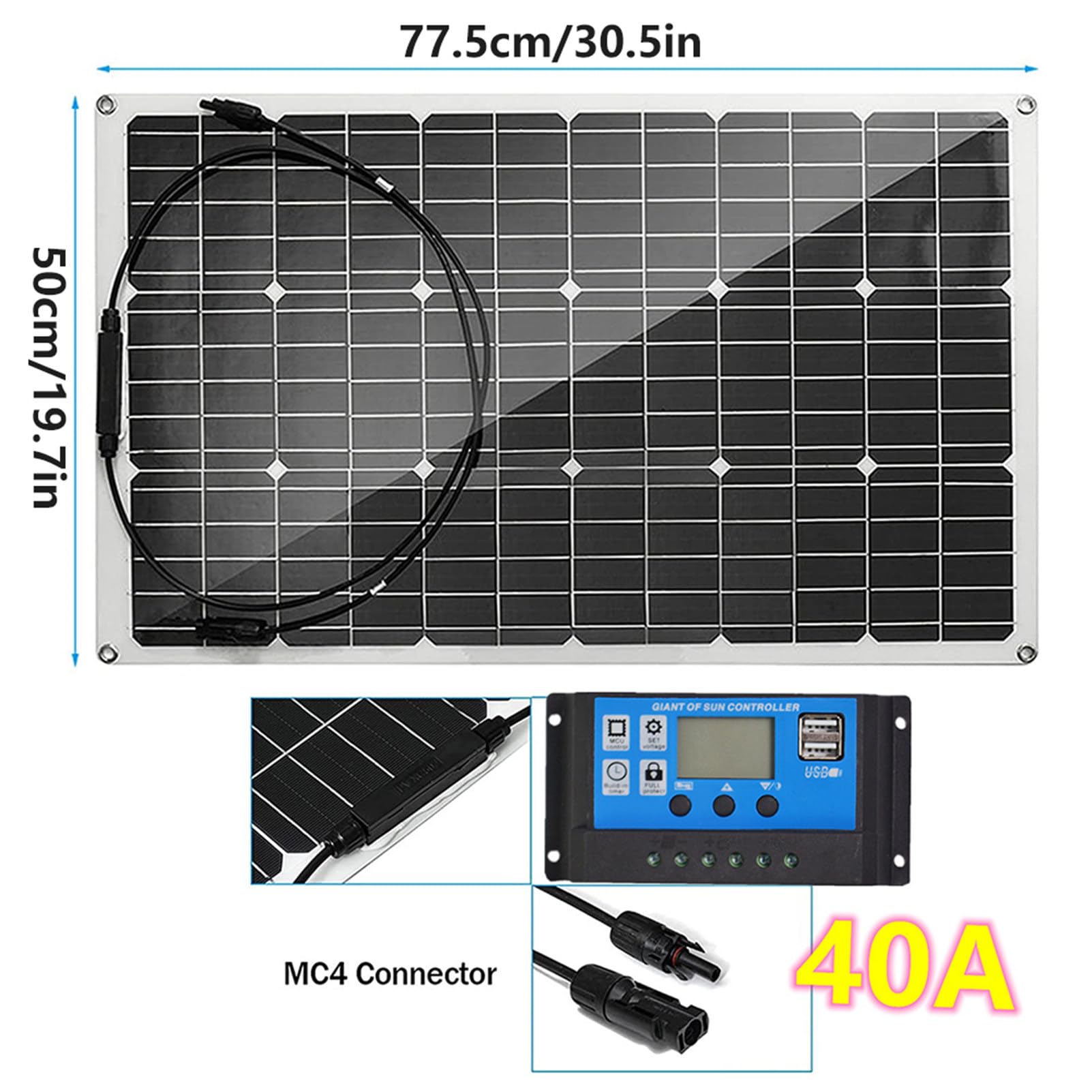 Pannello Solare Flessibile 300W 12V Monocristallino Fotovoltaico Pannello Solare Plug And Play 40A Regolatore di Carica per Camper Roulotte Barca e Batteria di Ricarica 1 * 300W