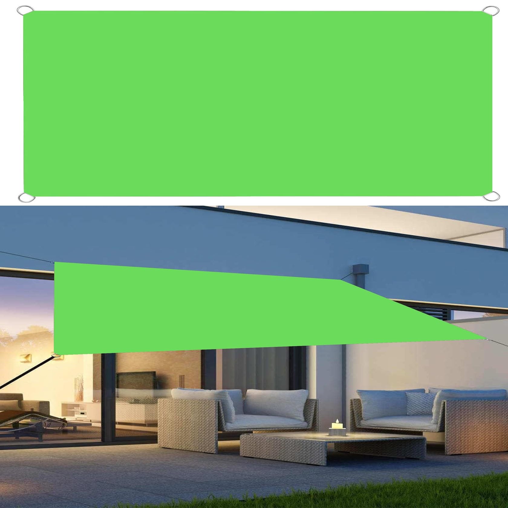 Voile d'ombrage rectangulaire 5.5 x 9 m contre la chaleur sur terrasse extérieure vert