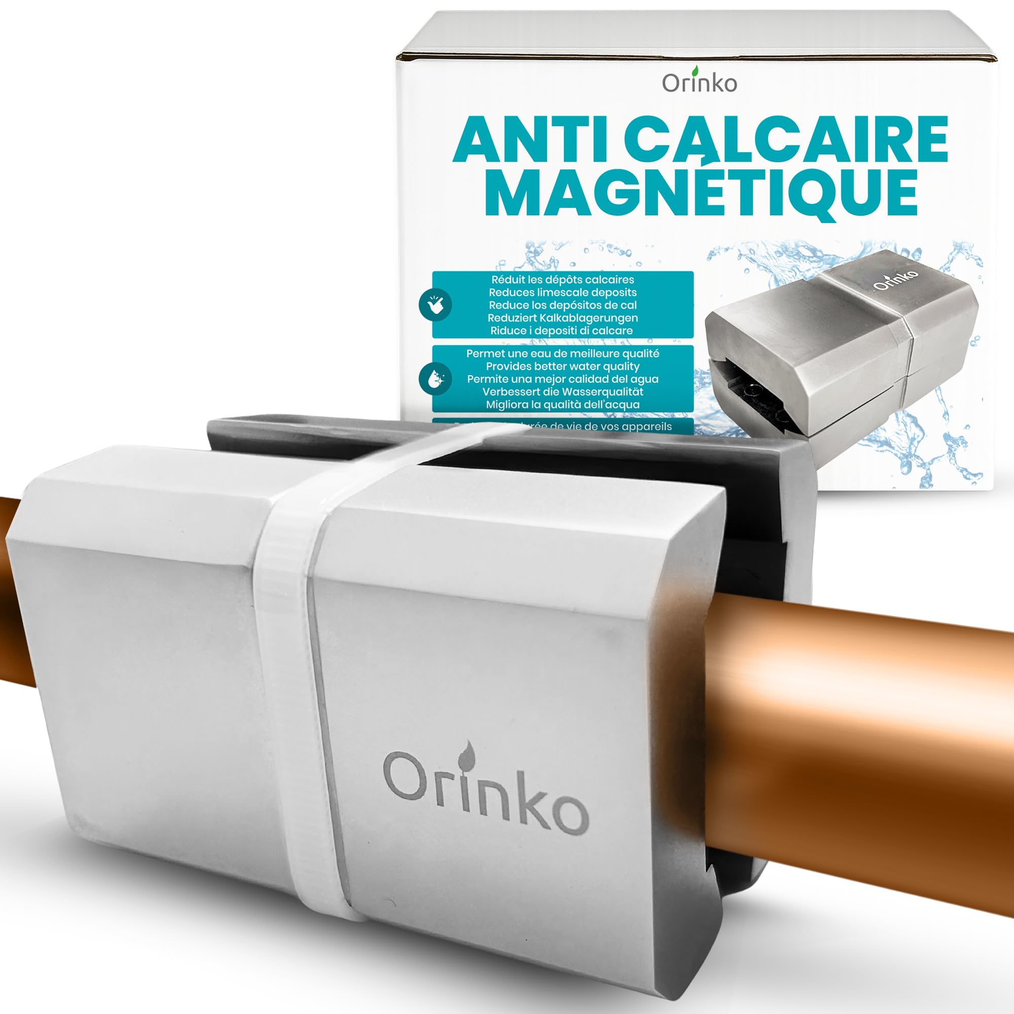 ORINKO Aimant Anticalcaire Magnétique Puissant pour Canalisation et Robinet – Anti Calcaire Magnétique pour Lave-Linge, Lave-Vaisselle et Douche – Adoucisseur d’Eau sans Produit Chimique