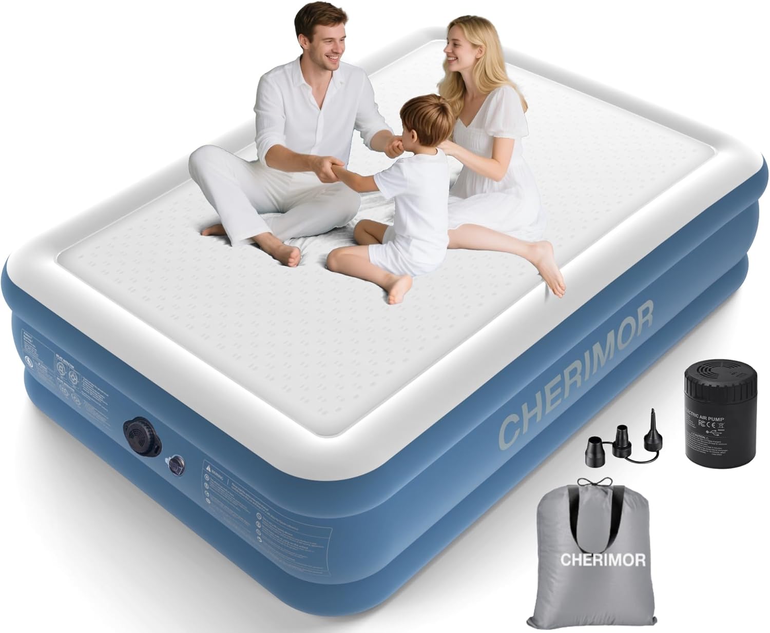 Queen Air Mattress with Built-in Rechargeable Pump, 16" Upgraded Firmness Blow Up Mattress, Heavy Duty Inflatable Bed Supports 1500 lbs, Portable 3 Mins Inflatable for Home Guests & Camping