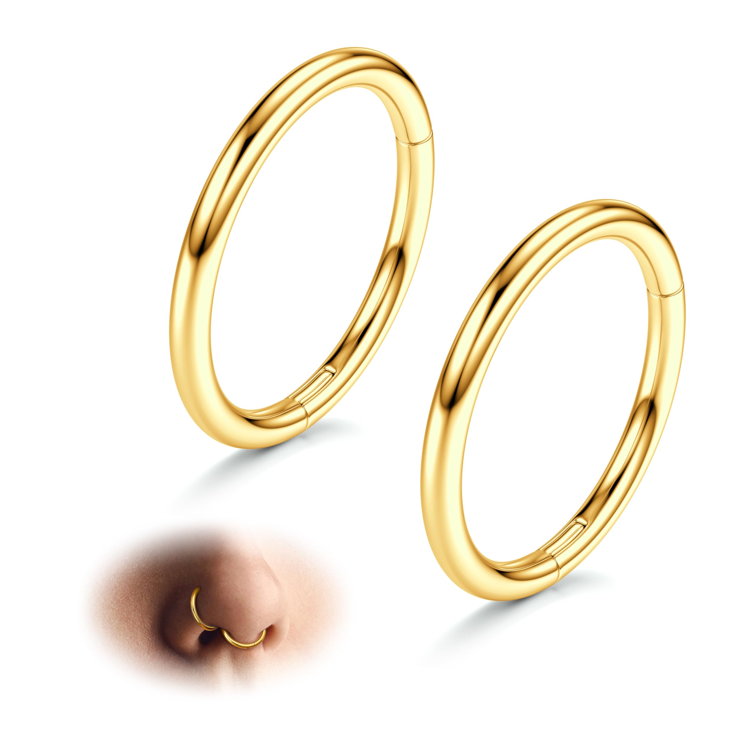 Diamday 2pcs Piercing Nariz Anillos Nariz Aro 316L Acero Quirúrgico Septum Anillo 16G 18G 20G Piercing Nariz Oro Oreja Labio Piercing Helix Pendientes Aro Tragus Conch Daith Rook Pendientes 6mm 8mm