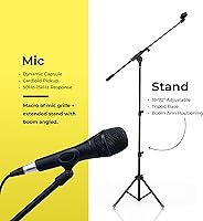 Vista 3 de Bowens Micrófono XLR profesional con soporte de micrófono ajustable (18-70 pulgadas) y cable de micrófono, micrófono dinámico de karaoke