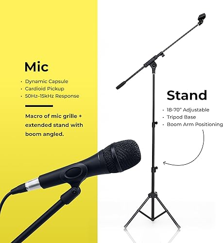Miniatura 3 de Bowens Micrófono XLR profesional con soporte de micrófono ajustable (18-70 pulgadas) y cable de micrófono, micrófono dinámico de karaoke para