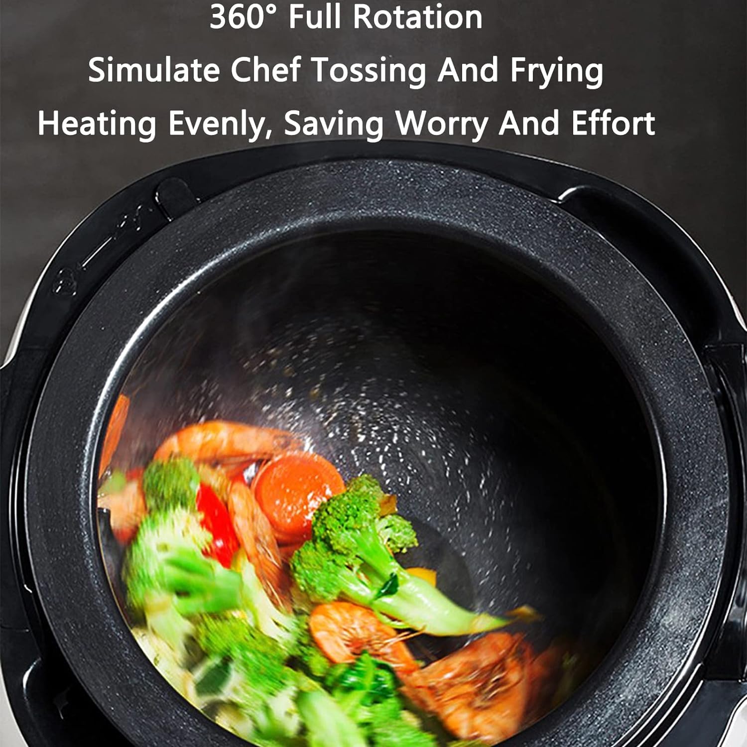 Robot da Cucina da 50 Pezzi, Macchina da Cucina Automatica Intelligente da 6 Litri con Rotazione a 360° e Riscaldamento 3D Completo, Regolazione a 3 Marce, Potenza di Fuoco e,