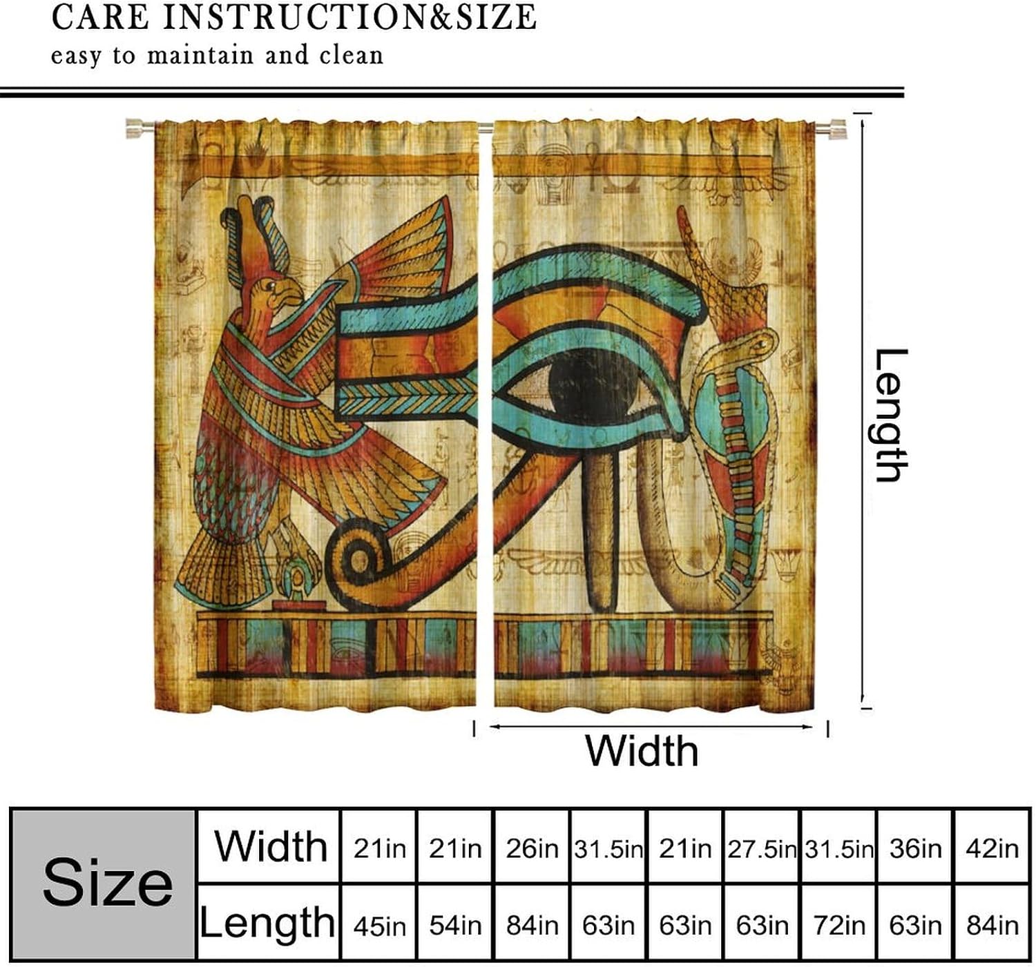 Vintage Egyptian Curtains, Abstract Old Characters Egyptian Culture Blackout Window Treatments, Rod Pocket Thermal Insulated Drapes 2 Panel Sets for Bedroom Living Room Kitchen, 42" W X 45" L