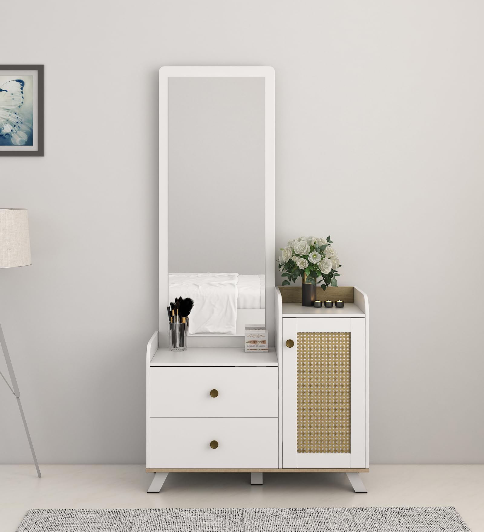 Spacewood Dressing Table | Lilly | 3 Year Warranty | 2 Drawer, 1 Shutter Storage, Vanity Table for Bedroom, Living Room, and Home| Engineered Wood | Kingstone White-image-45