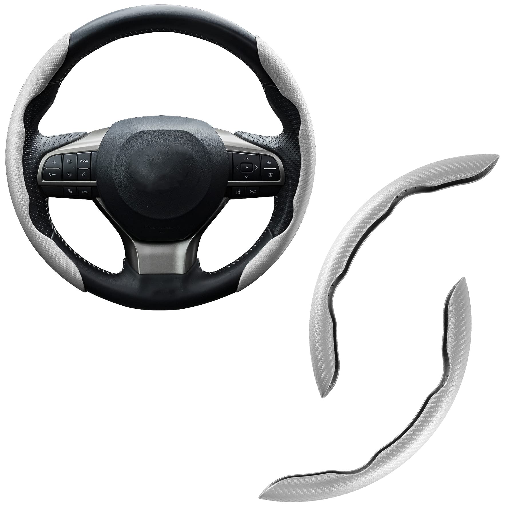 AmissSteering Wheel Cover, Carbon Fiber Steering Wheel Cover for Car, 2PCS Segmented Steering Wheel Protector Universal Fit for 99% Cars (White)