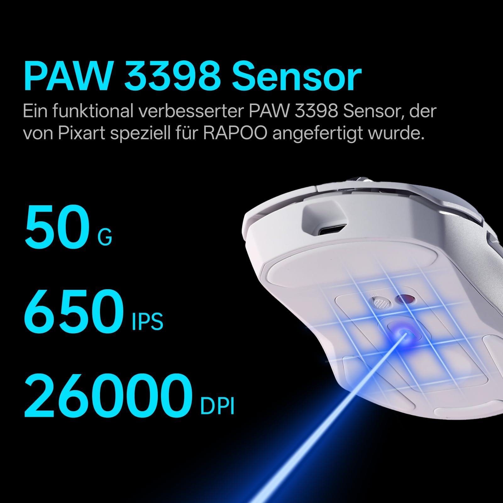 Rapoo VT9Pro 4K Kabellose Gaming-Maus mit PAW 3398 Sensor, 26000 DPI, 4000Hz Abfragerate, 0.25ms Reaktionszeit, 10 Programmierbare Tasten, 160 Stunden Akkulaufzei, Integrierter Speicher-Weiß - 2