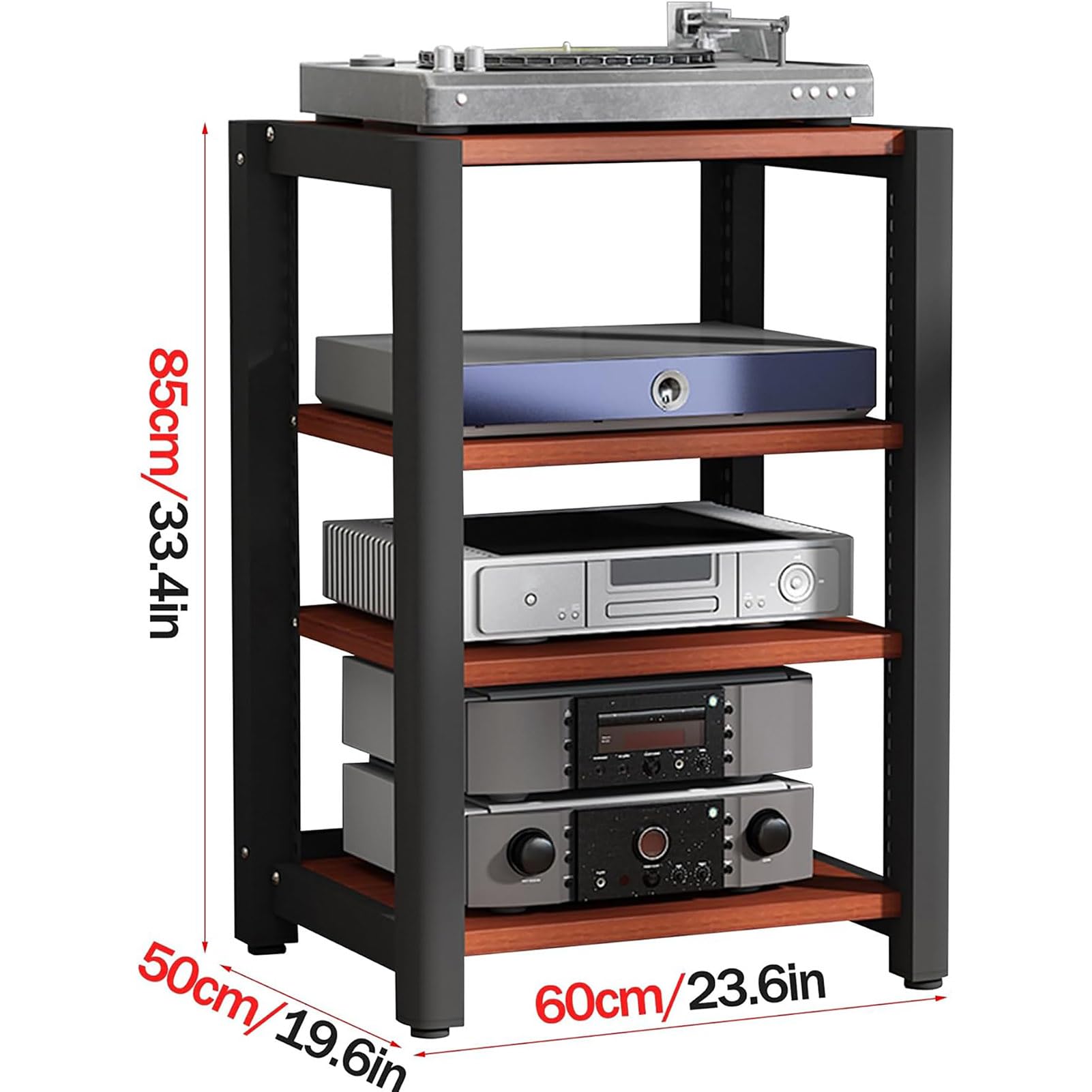 Supporto multimediale AV a 4 livelli in legno per TV e console di gioco, scaffale audio per proiettore Xbox, accessori per giradischi, finitura marrone