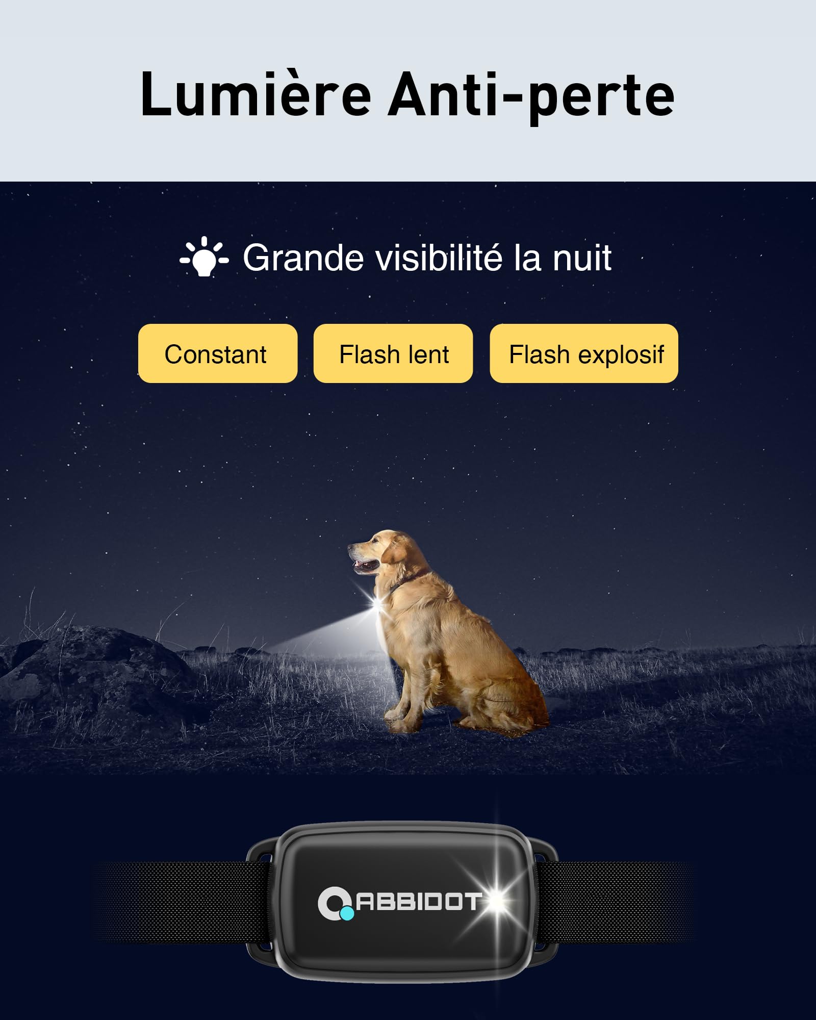 Cane Collare da addestramento ABBIDOT portata 1000 m, 4 modalità di illuminazione, segnale acustico, vibrazione, vibrazione potenziata, impermeabile IPX7