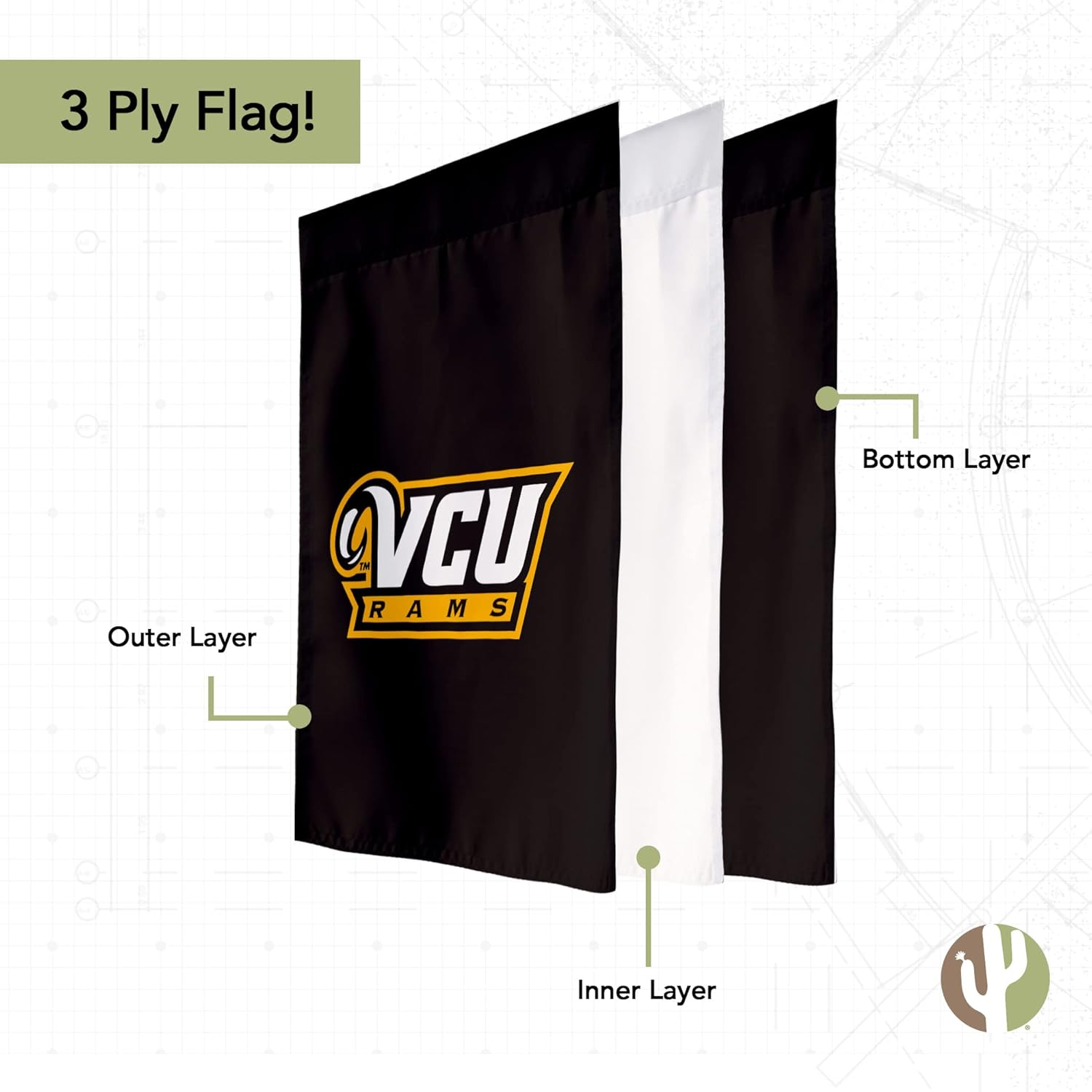 Desert Cactus Virginia Commonwealth University VCU Garden Flag – 19 x 12 inch Commonwealth Rams Flag, For Outdoor Display and Events (Design J) - Image 3