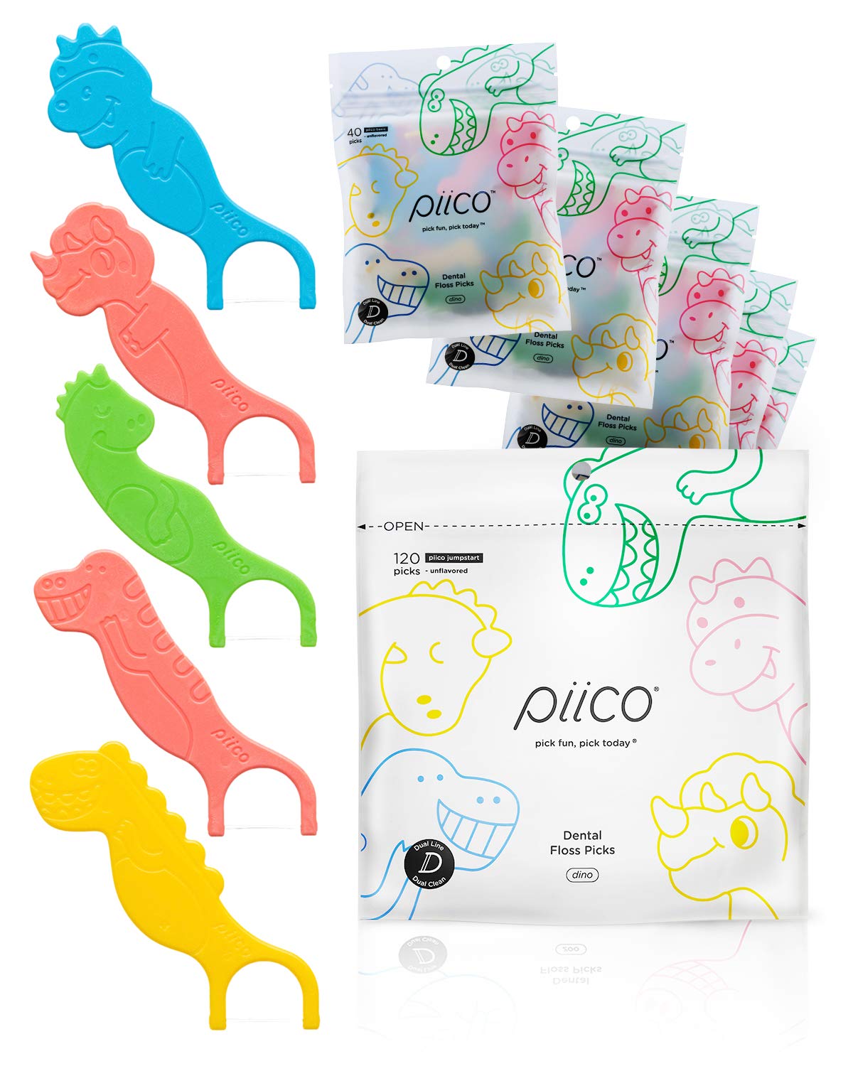 Buy Piico Kids Double Line Flossers, Unflavored Dental Floss Picks