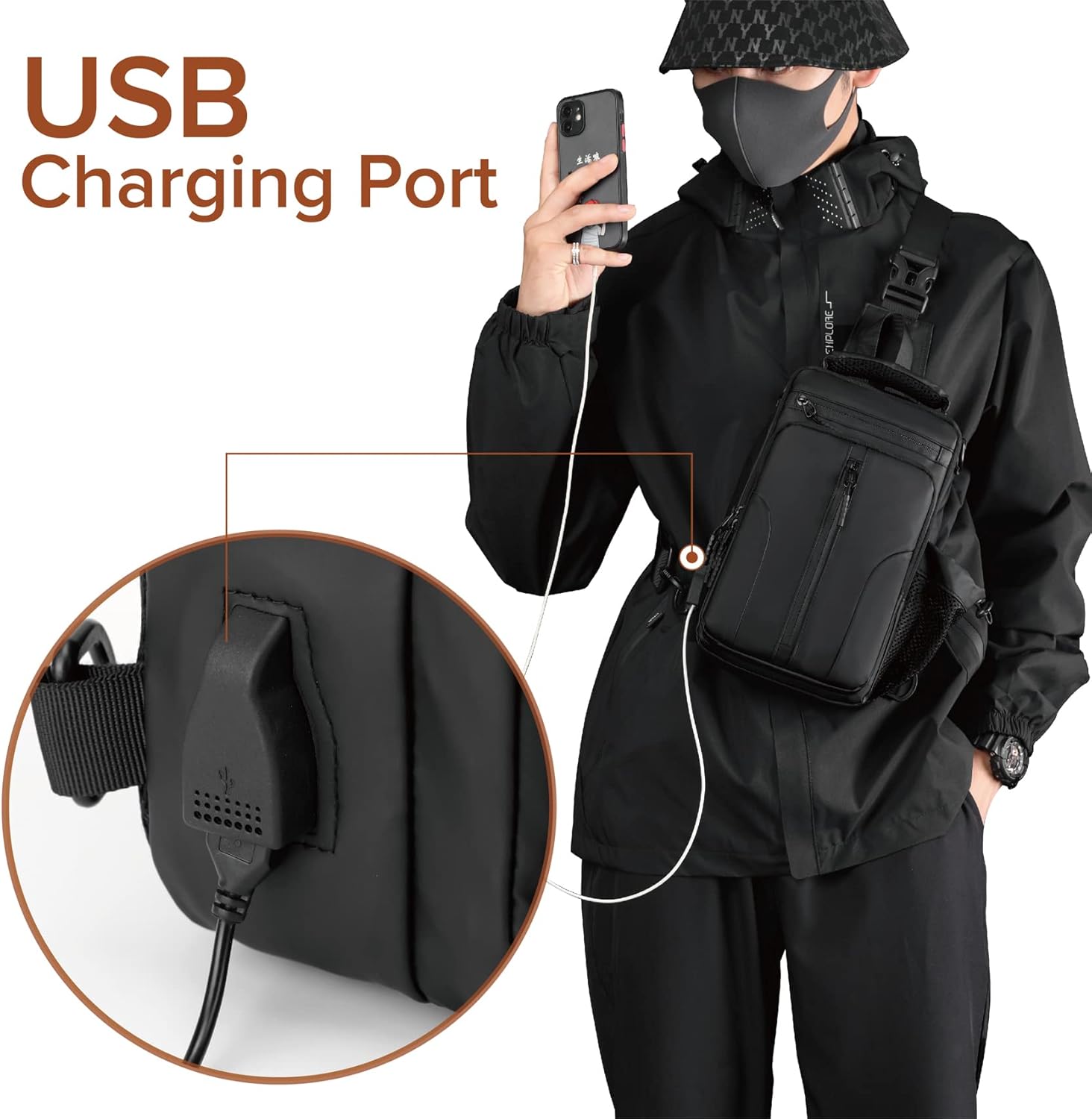 Anti Theft Crossbody Backpack Shoulder Sling Bag Men Women One Strap Motorcycle Messenger Bag Daypack for Cycling