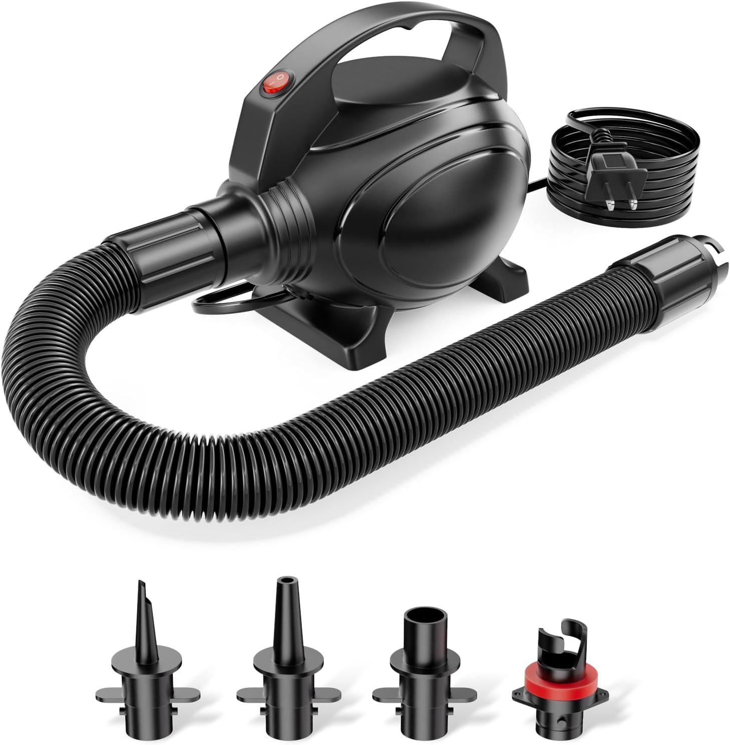 Electric Air Pump for Inflatables, Air Mattress – 500W/650W Quick-Fill Inflator/Deflator with 4 Nozzles, Portable AC 110-120V for Gymnastics Mat, Tumbling, Air Bed, Pool Floats