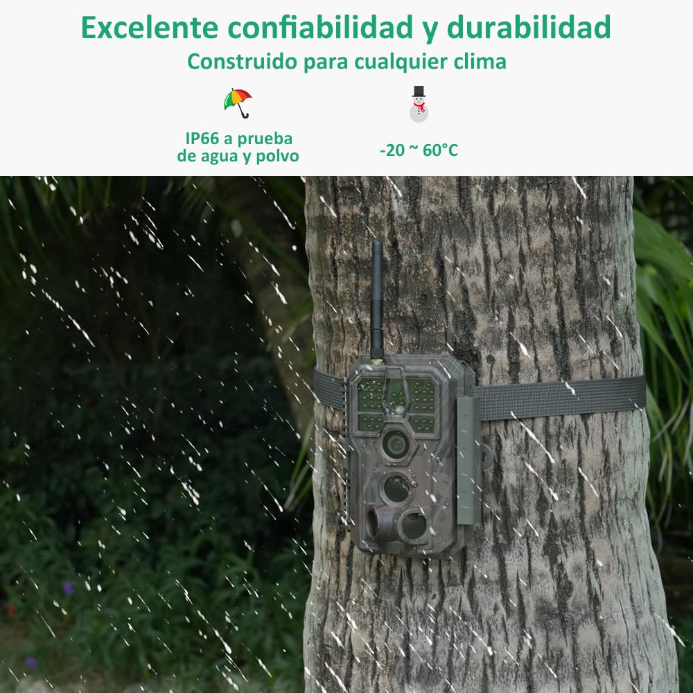GardePro E8 Cámara Fototrampeo WiFi Bluetooth 64MP 1296P H.264 IP66 0,1s LED IR 940nm No-Glow