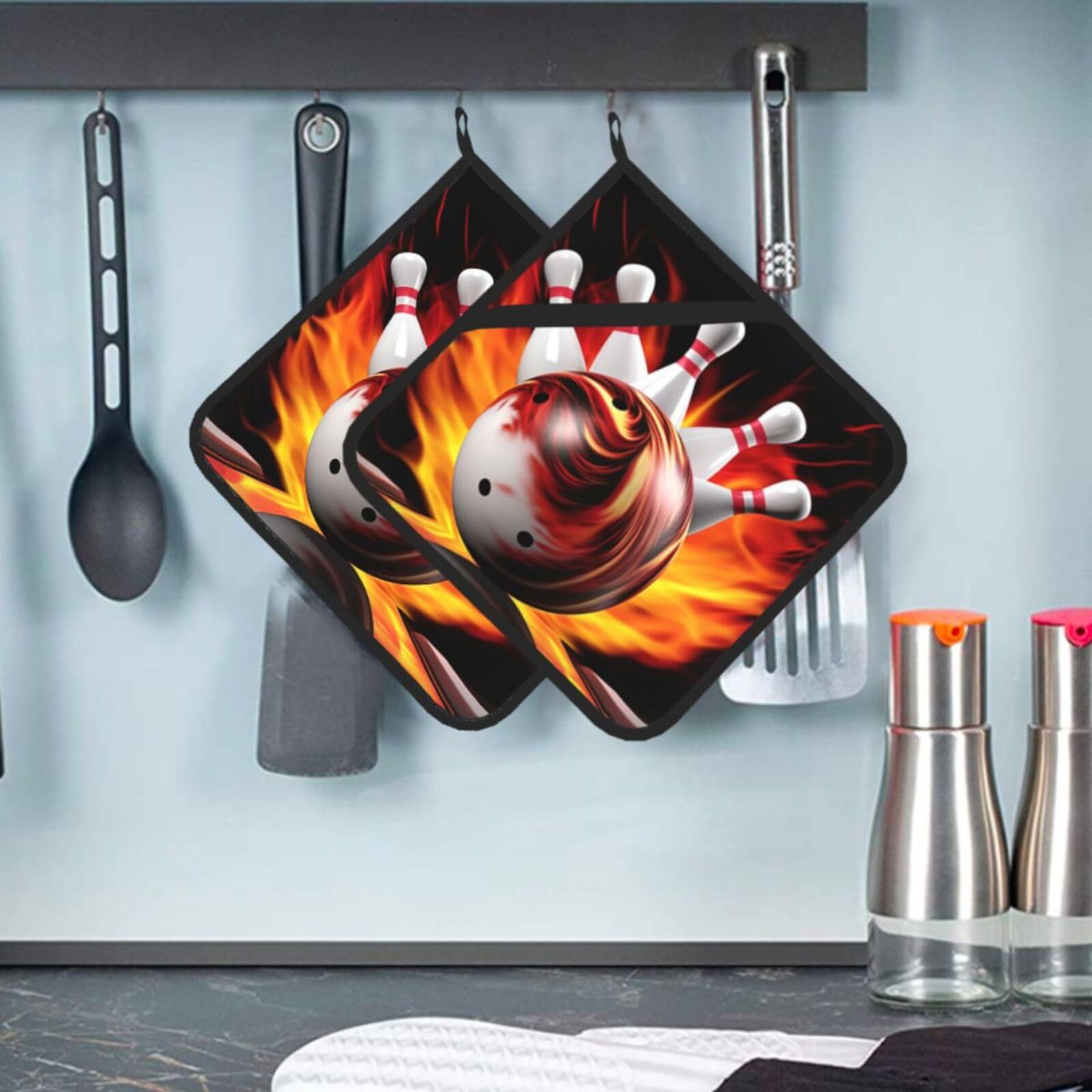 2 Pcs Pot Holders for Kitchen Heat Resistant Cotton Potholers Bowling Ball Oven Hot Pads for Microwave Cooking Baking BBQ