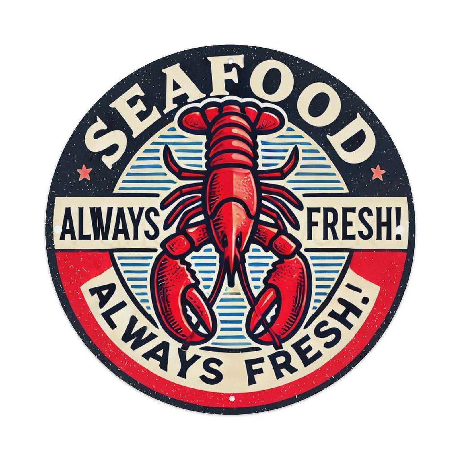 Seafood Always Fresh Lobster Design Tin Sign Metal Poster Vintage Metal Signs for Home Man Cave Bar Cafe Kitchen laundry room Wall Decorations 8x8 inches