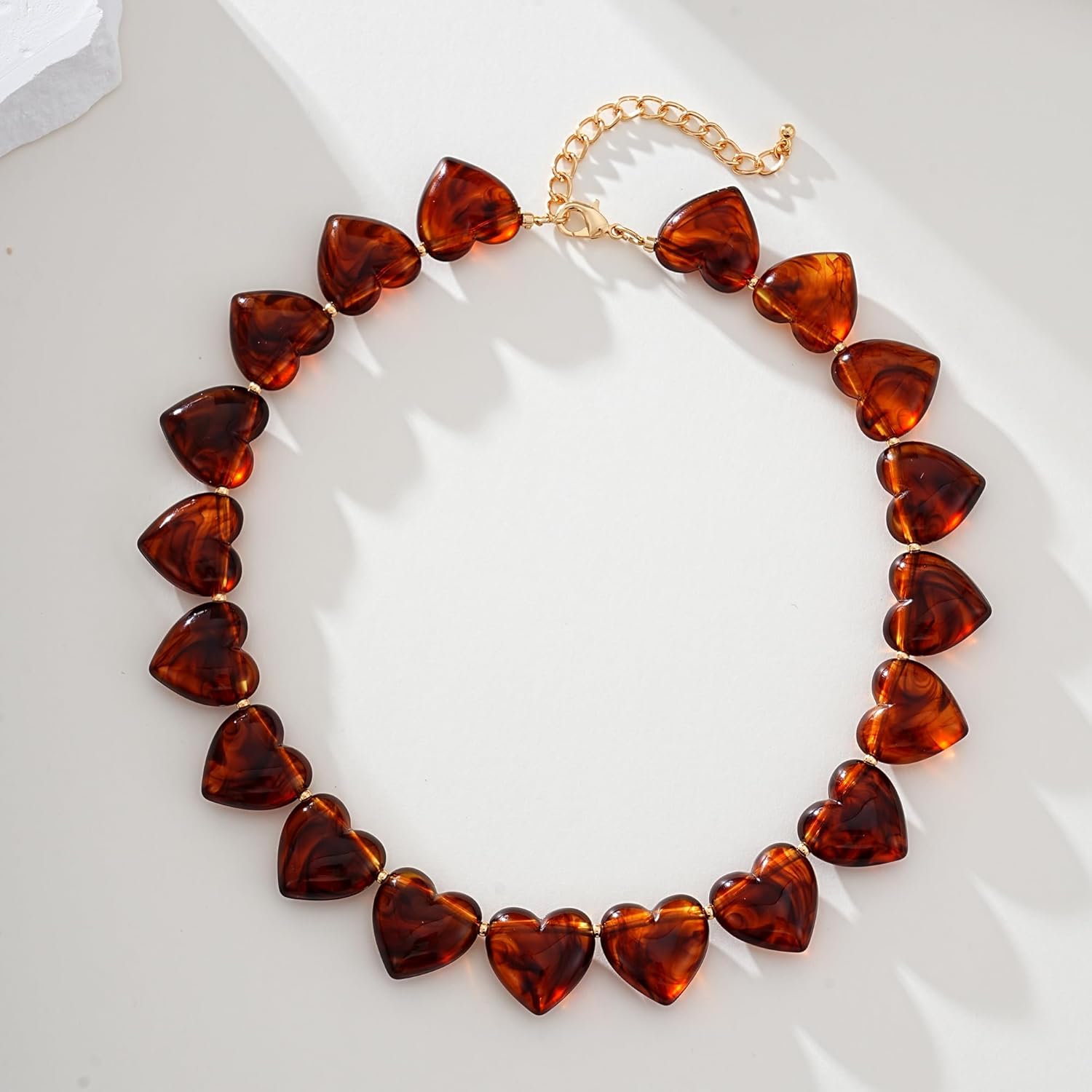 Chunky Heart Choker Necklace Acrylic Puffy Heart Statement Necklace Exaggerated Love Beaded Choker Jewelry Gift - Amber - Image 6