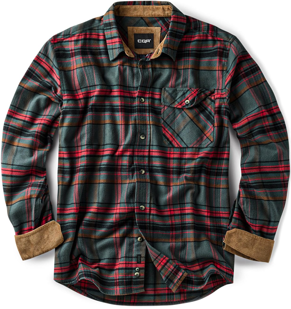 CQR Men's 100% All Cotton Button Down Flannel Shirts, Long Sleeve Brushed Warm Soft Casual Outdoor Plaid Shirt