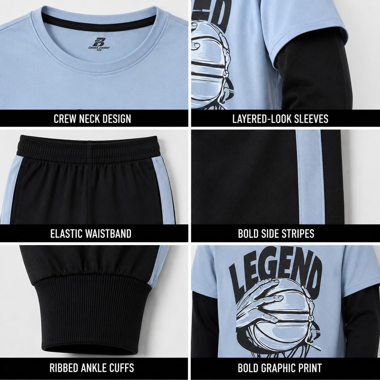 Pro Athlete Boys Sweatsuit Set - 4 Piece Short Sleeve Crewneck Athletic Graphic Tees and Tricot Jogger Sweatpants for Boys