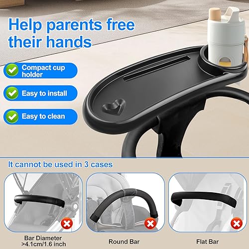 Miniatura 3 de Bandeja de aperitivos compatible con Nuna Mockingbird, bandeja ajustable para bocadillos para cochecito con soporte para tazas y soporte para