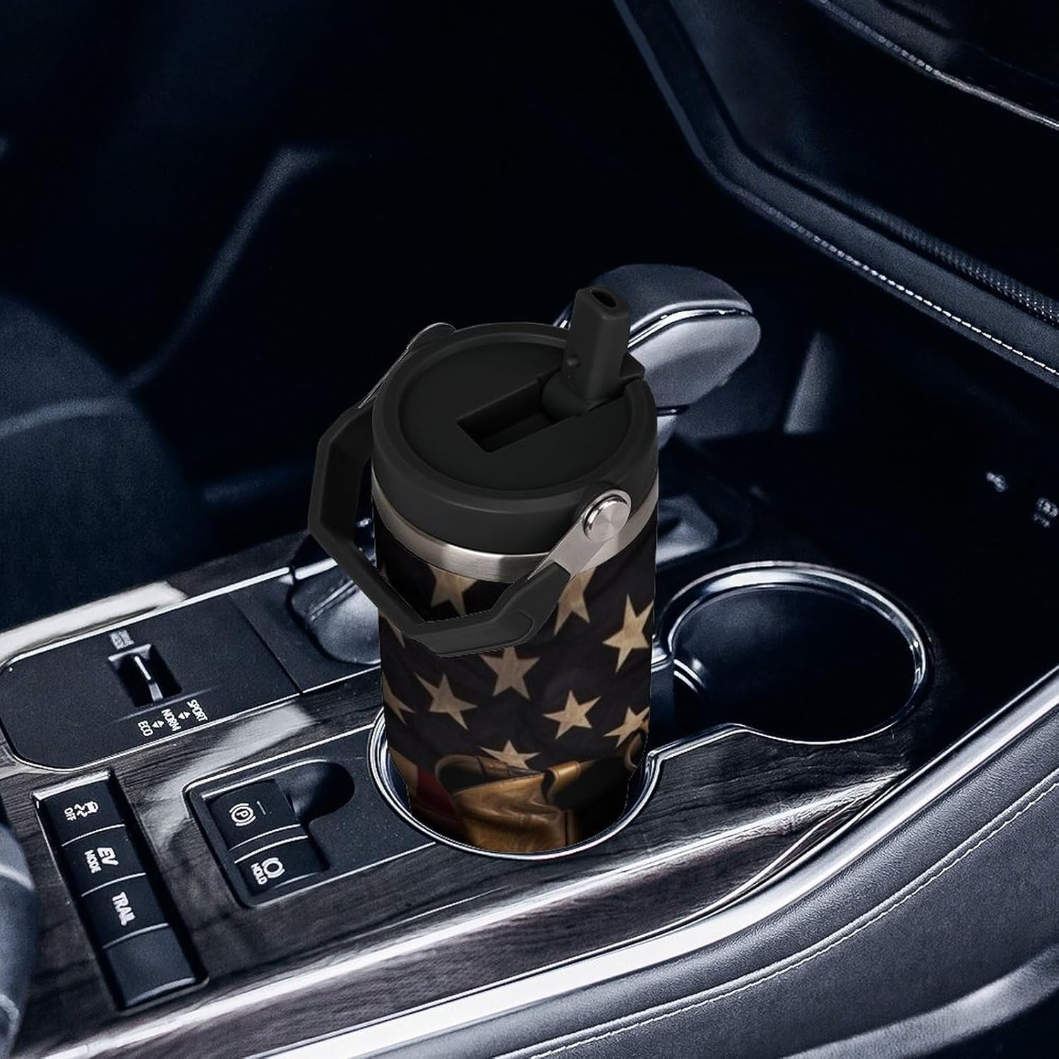 30oz Insulated Tumblers with Top Handle, Stainless Steel American Flag with Cowboy Boots Car Cup with Straw for Gift, Leak-Proof Double Wall Vacuum Travel Mug, Personalized Water Bottles Black