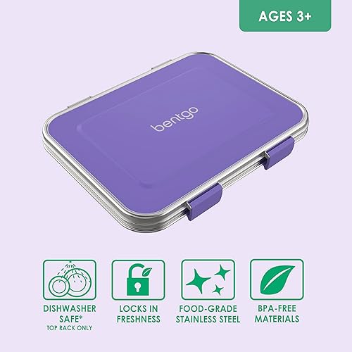 Miniatura 27 de Bentgo Lonchera de acero inoxidable resistente a fugas para niños, 3 compartimentos con recipiente de silicona adicional, duradera, ecológica, apta