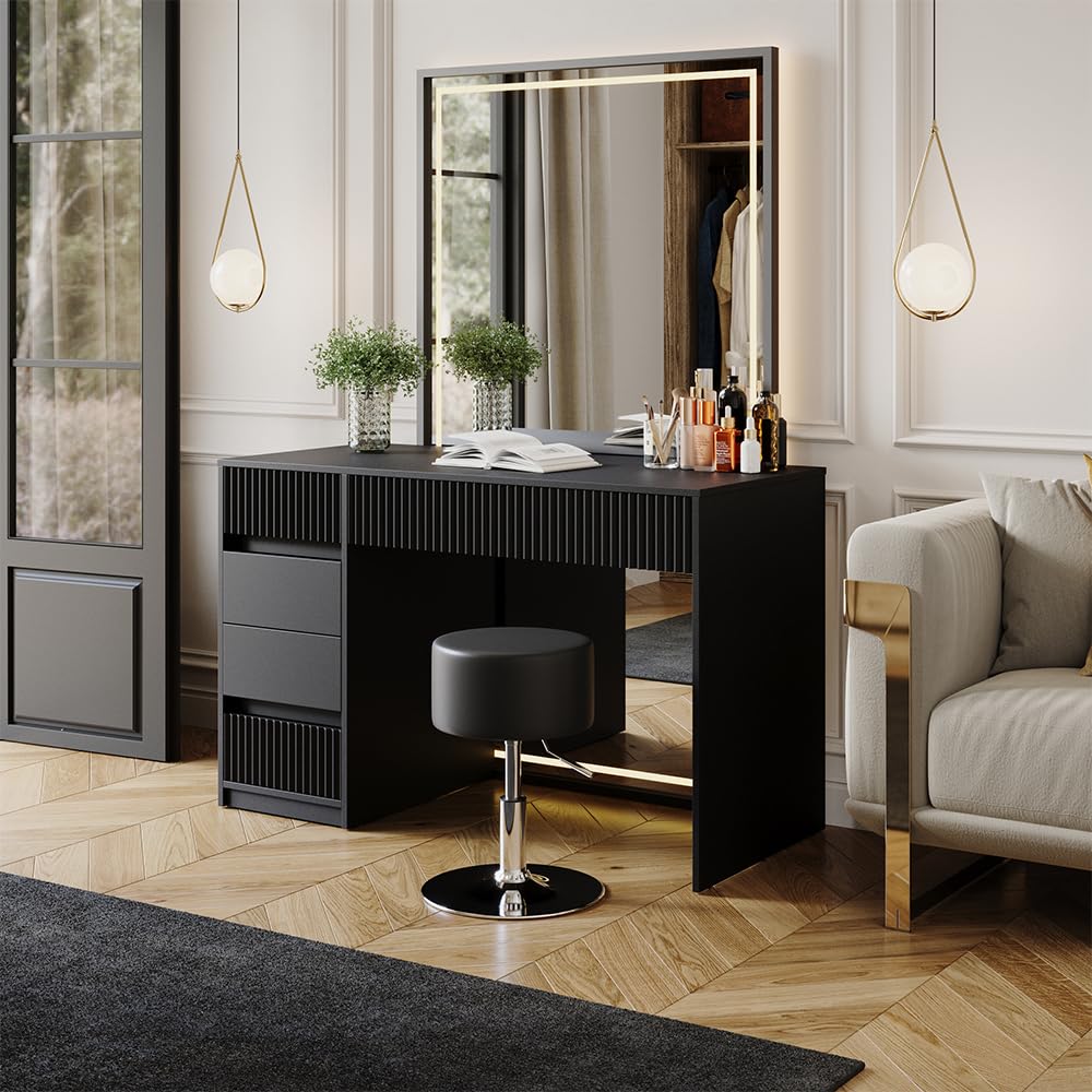 Vicco Schminktisch Omira, Schwarz, 120 cm mit Hocker