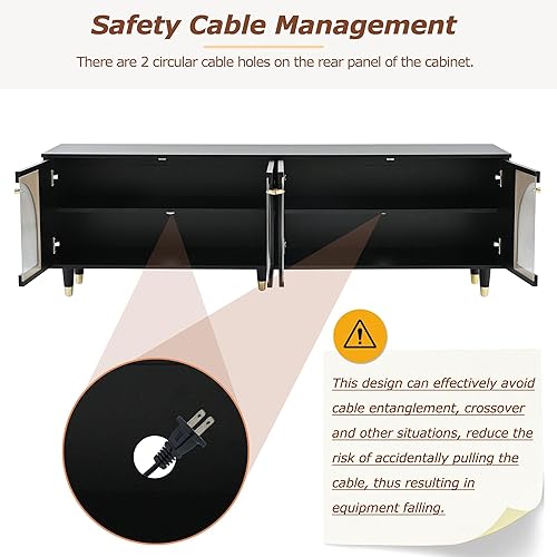 Miniatura 5 de LUMISOL Moderno soporte de TV para TV de 75 pulgadas, centro de entretenimiento de mediados de siglo con dos cajones y puertas, consola de TV de