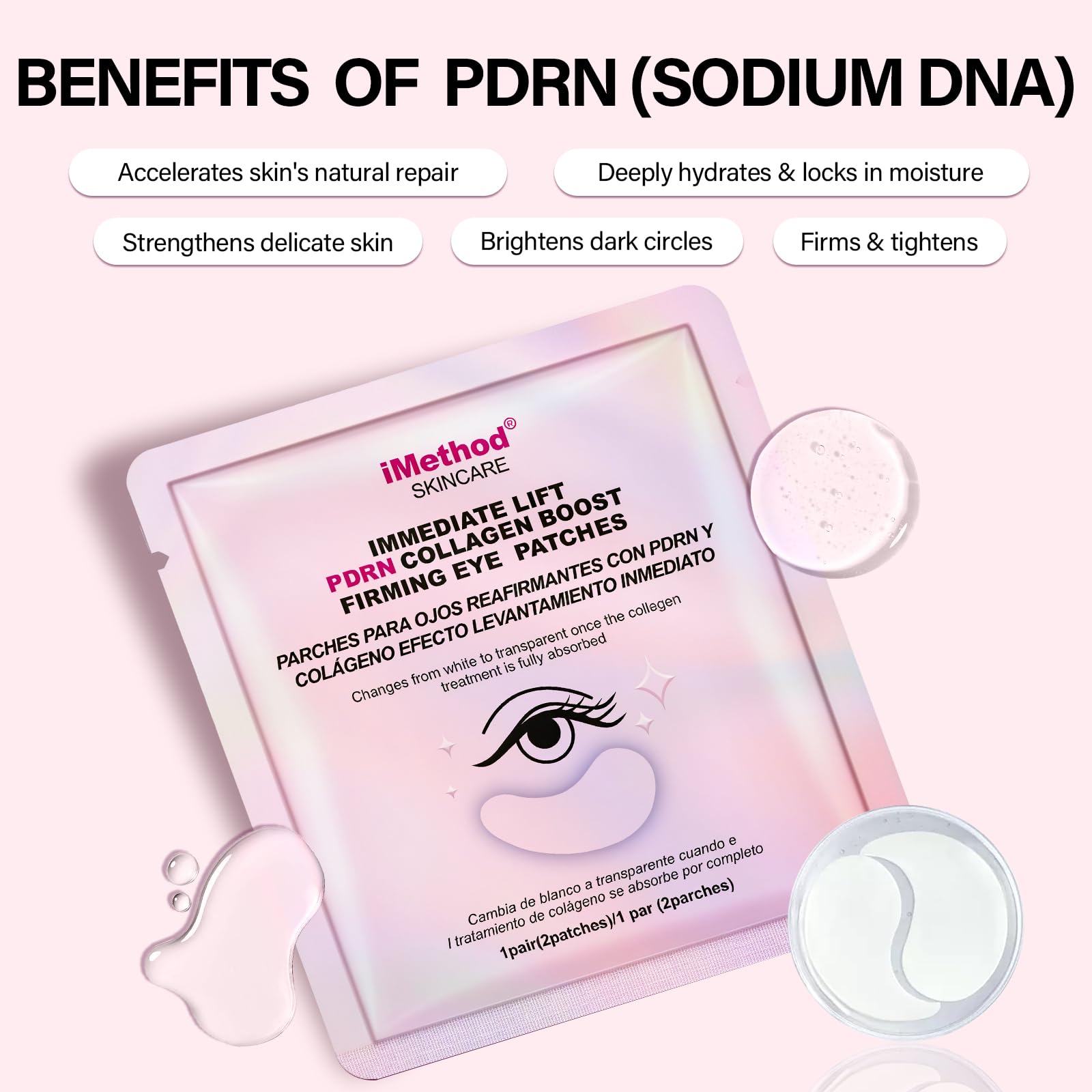 iMethod PDRN Collagen Boost Eye Patches – Under Eye Mask, Instant Lift Eye Mask per ridurre le linee sottili, rinforzare sotto gli occhi per cerchi scuri, occhi gonfi, 8 paia
