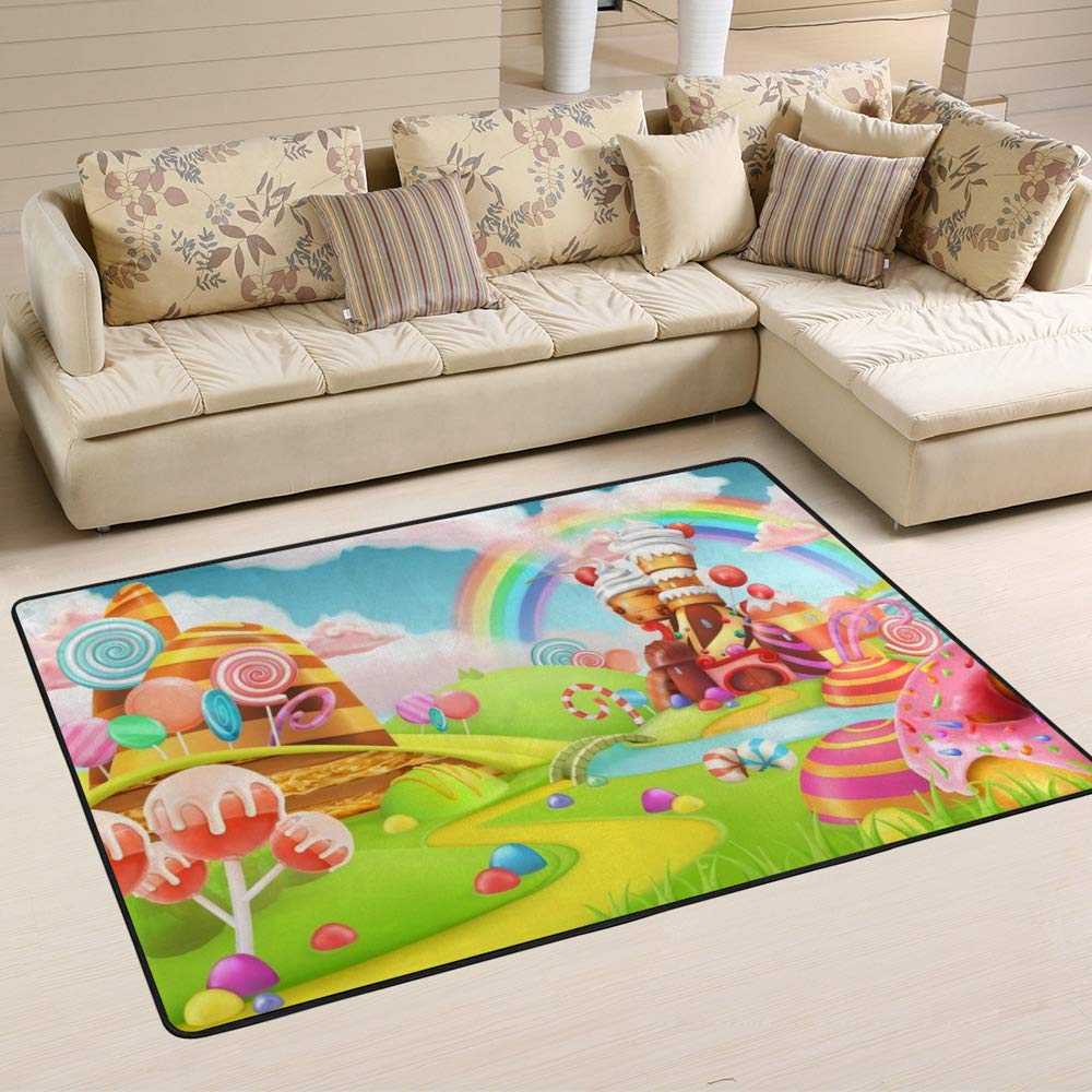 Tapis de salon lavable et confortable 60x39 inch Sweet Candy Land pour sol de maison