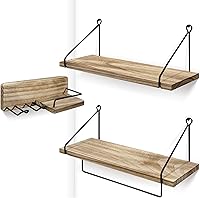 Vista 5 de SUMGAR Estantes flotantes montados en la pared con soporte para secador de pelo, estantes de almacenamiento decorativos con toallero, estante