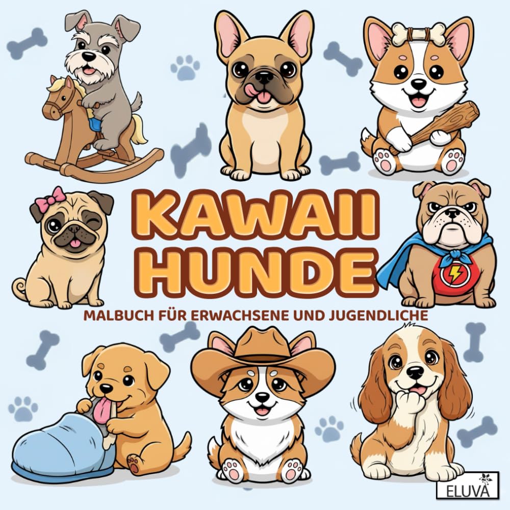 Kawaii Hunde Malbuch für Erwachsene und Jugendliche: 60 verspielte Illustrationen im niedlichen Stil für kreative Auszeiten und ruhige Momente. Geeignet für Tierfreunde.