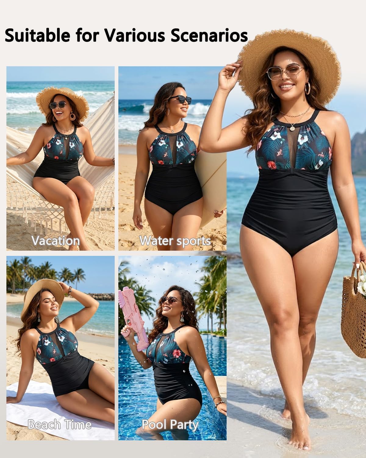 Aqua Eve Plus Size Swimsuit Women One Piece Swimsuit Tummy Control High Neck Bathing Suit Ruched Swimwear
