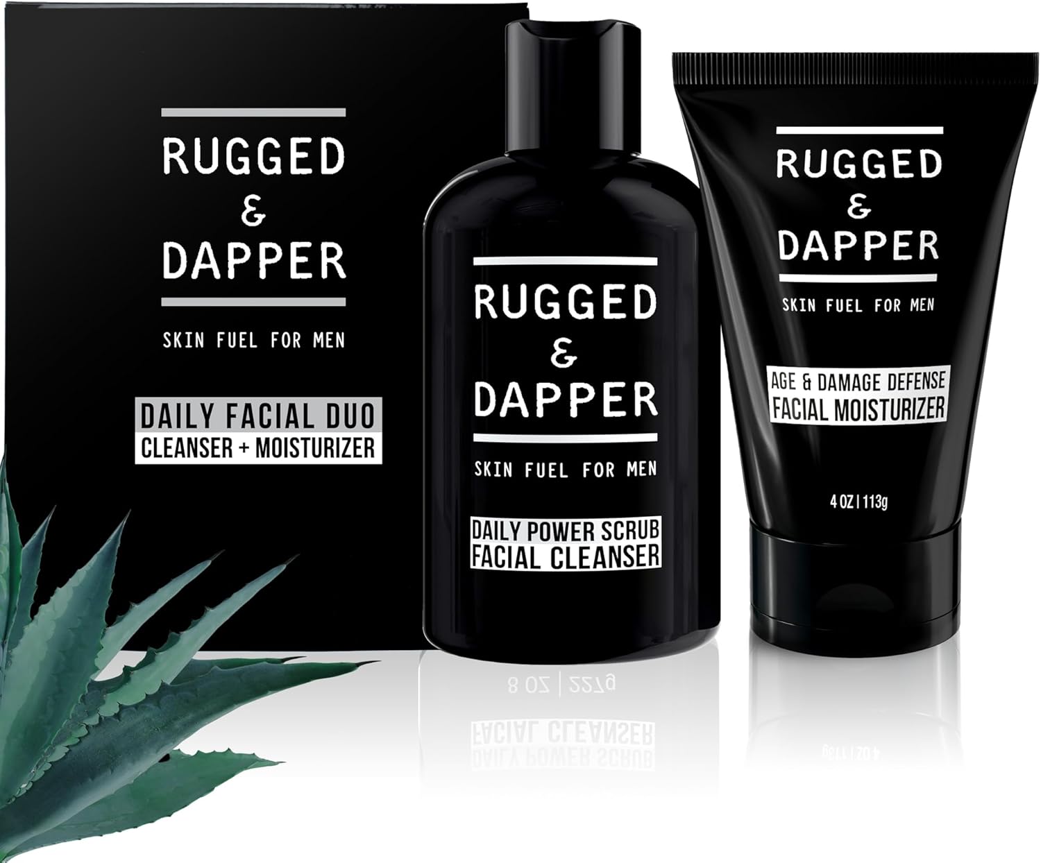 RUGGED & Daper – Daily Facial Duo – Skin Care Set – Leeftijd + Verdediging Verdediging Gezicht Moisturizer – Daily Power Scrub Cleanser – Natuurlijke & Organische Ingrediënten – Voor Droge Olie &