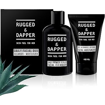 RUGGED & DAPPER - Daily Facial Duo - Skin Care Set - Age + Damage Defense Facial Moisturizer - Daily Power Scrub Cleanser - Natural & Organic Ingredients - For Dry Oily & Combo Skin