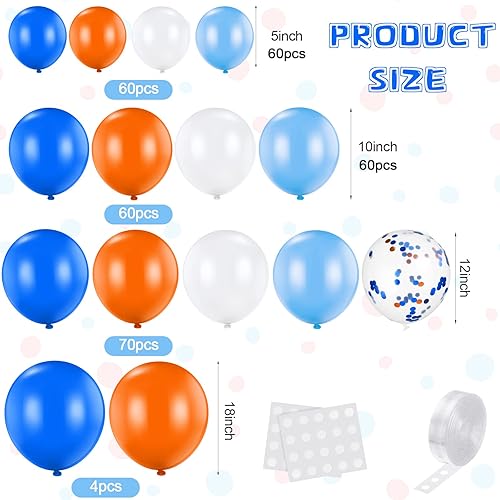 Miniatura 2 de HyDren Kit de guirnalda de arco de globos azules y naranjas de 18, 12, 10, 5 pulgadas, globos de látex de confeti para perro azul, blanco, señal de