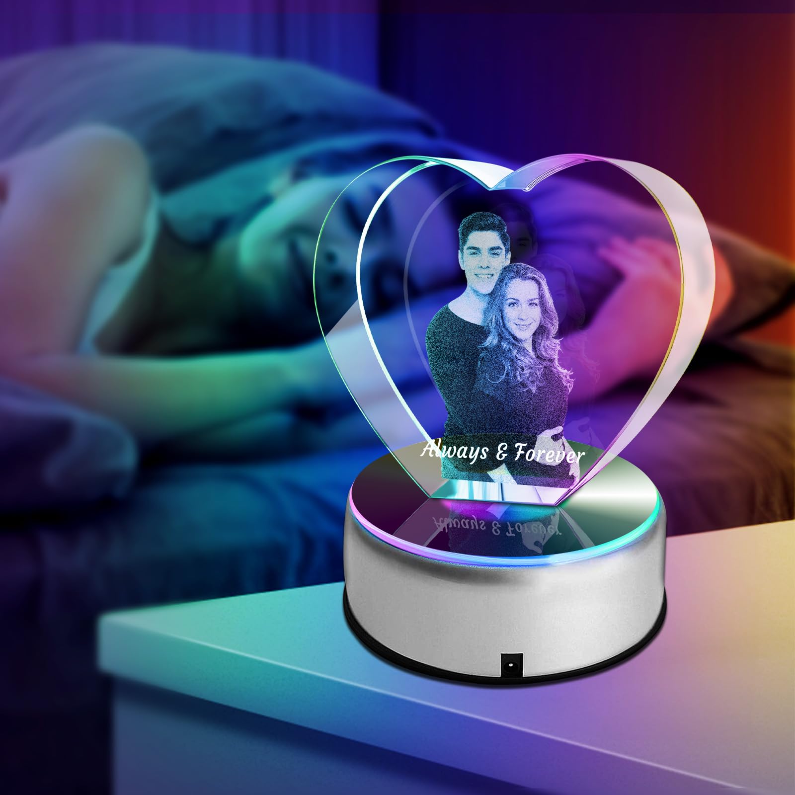 Photo gravée en cristal 3D personnalisée, cadeaux personnalisés avec gravure au laser, gravé à l'intérieur du cristal en utilisant votre photo cadeau commémoratif personnalisé pour femmes (Amour)