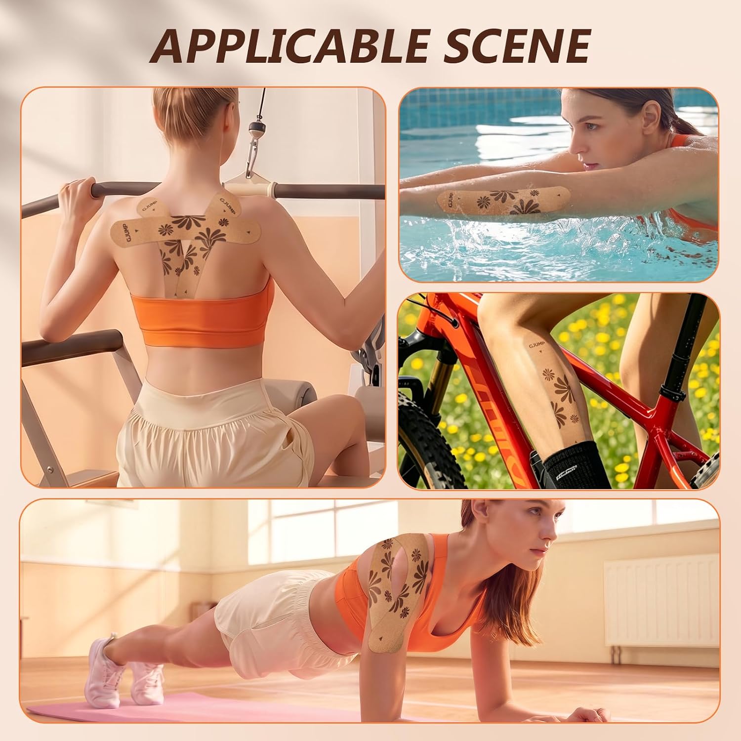 Floral Sports Kinesiology Tape – 40 Precut Strips, Kinetic Tape | Athletic Tape for Running, Dance, Yoga & Daily Support, Waterproof Cotton Tape for Muscle Relief & Joint Support
